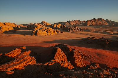 Coucher de soleil dans le désert du wadi Rum