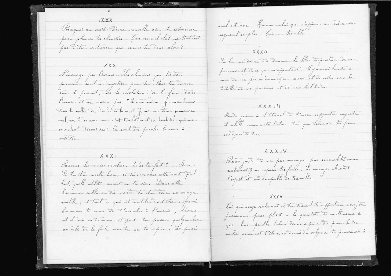 Carnet de 129 pensées, citations et aphorismes rédigés à l’encre de Chine publié de façon posthume dans La Lampe de sagesse - ©Archives Maison Alexandra David-Neel, Ville de Digne-les-bains Carnet de 129 pensées, citations et aphorismes rédigés à l’encre de Chine publié de façon posthume dans La Lampe de sagesse - ©Archives Maison Alexandra David-Neel, Ville de Digne-les-bains